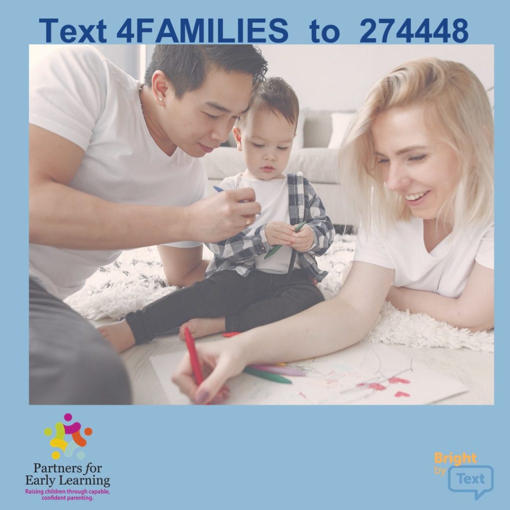 mother and father playing with toddler. Text 4families to 274448